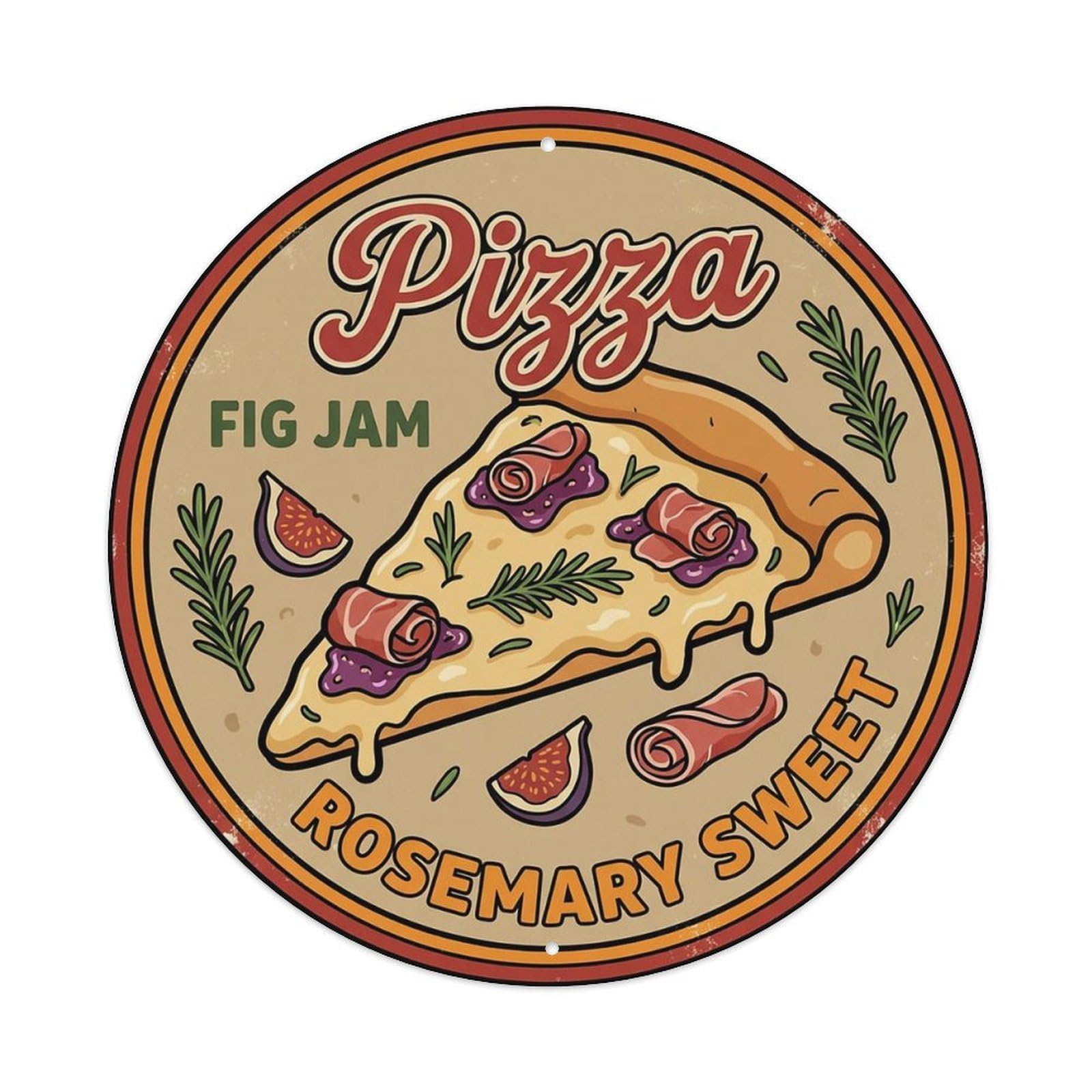 Huiyhb 8X8inch(20X20cm) Vintage Pizza Slice Italian Traditional Cuisine Rosemary Metal Tin Sign