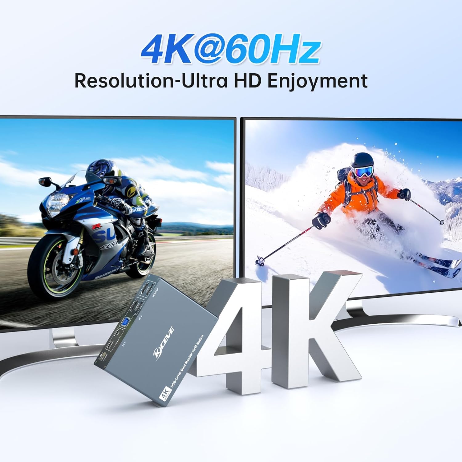 USB C HDMI KVM Switch 2 Monitors 2 Computers 4K@60Hz, Dual Monitor USB Type-C KVM Switches for Laptop & Desktop Share 2 Monitor and 4 USB3.0 Devices,Support 80W Charging for Laptop