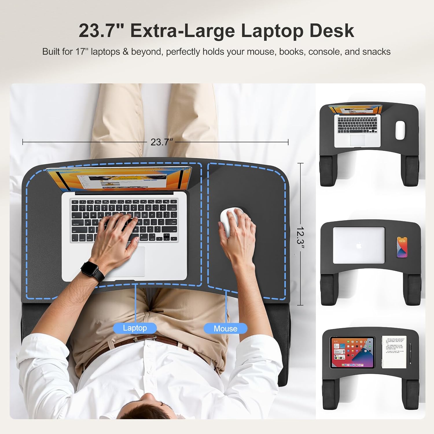 Lap Desk for Adults with Arm Rests,Ergonomic Laptop Pillow Stand for Bed,Couch,Floor,Large Table for Long Hours Work,Eating,Gaming,Reading and Writing,Lap Laptop Desk for College Dorm Room - Image 4