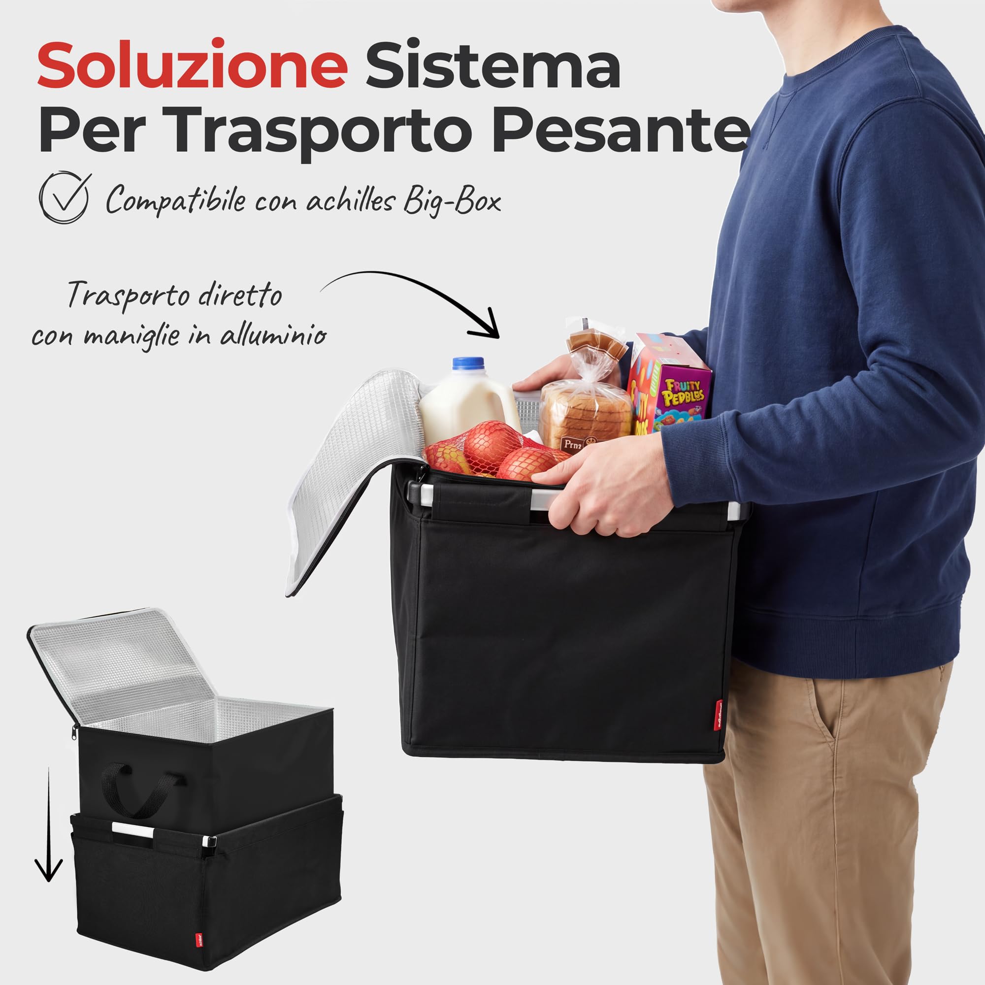 achilles Borsa Frigo Grande - 53L Borsa Termica - Borsa Frigo Pieghevole - Borsa per Mantenere il Cibo Caldo o Freddo - Organizer Bagagliaio - Portaoggetti Bagagliaio - Nero - 57x37x25 cm