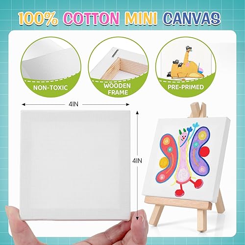 Miniatura 4 de ESRICH Juego de 20 mini kit de pintura en lienzo, juego de pintura acrílica Minis, regalos del día de San Valentín, lienzo estirado de 4 x 4