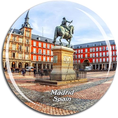 Weekino España Mayor Square Madrid Imán de nevera 3D Cristal de Cristal Turístico Viaje Ciudad Recuerdo Colección Regalo Fuerte Etiqueta Engomada