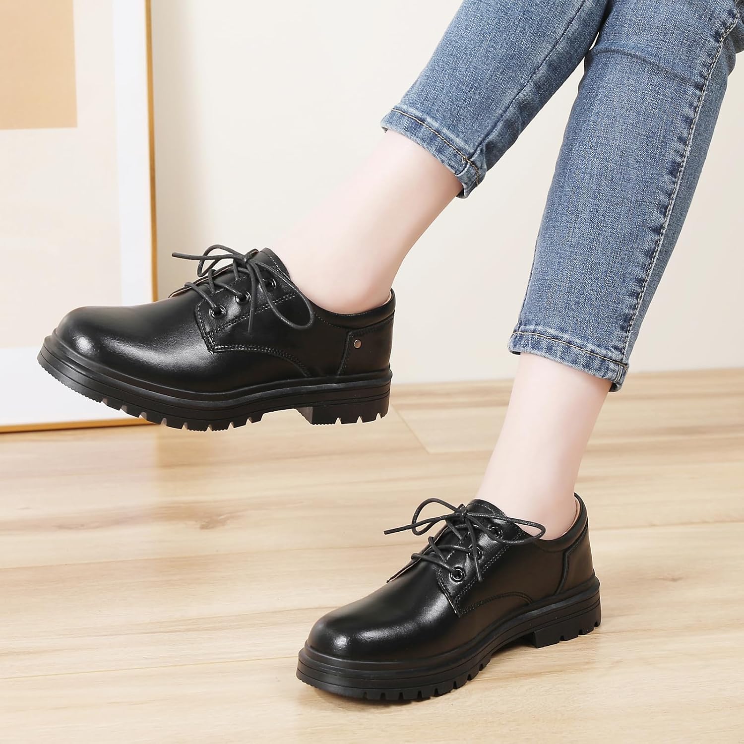 Oxford Shoes for Women Platform Non Slip Plain Toe School Dress Shoes