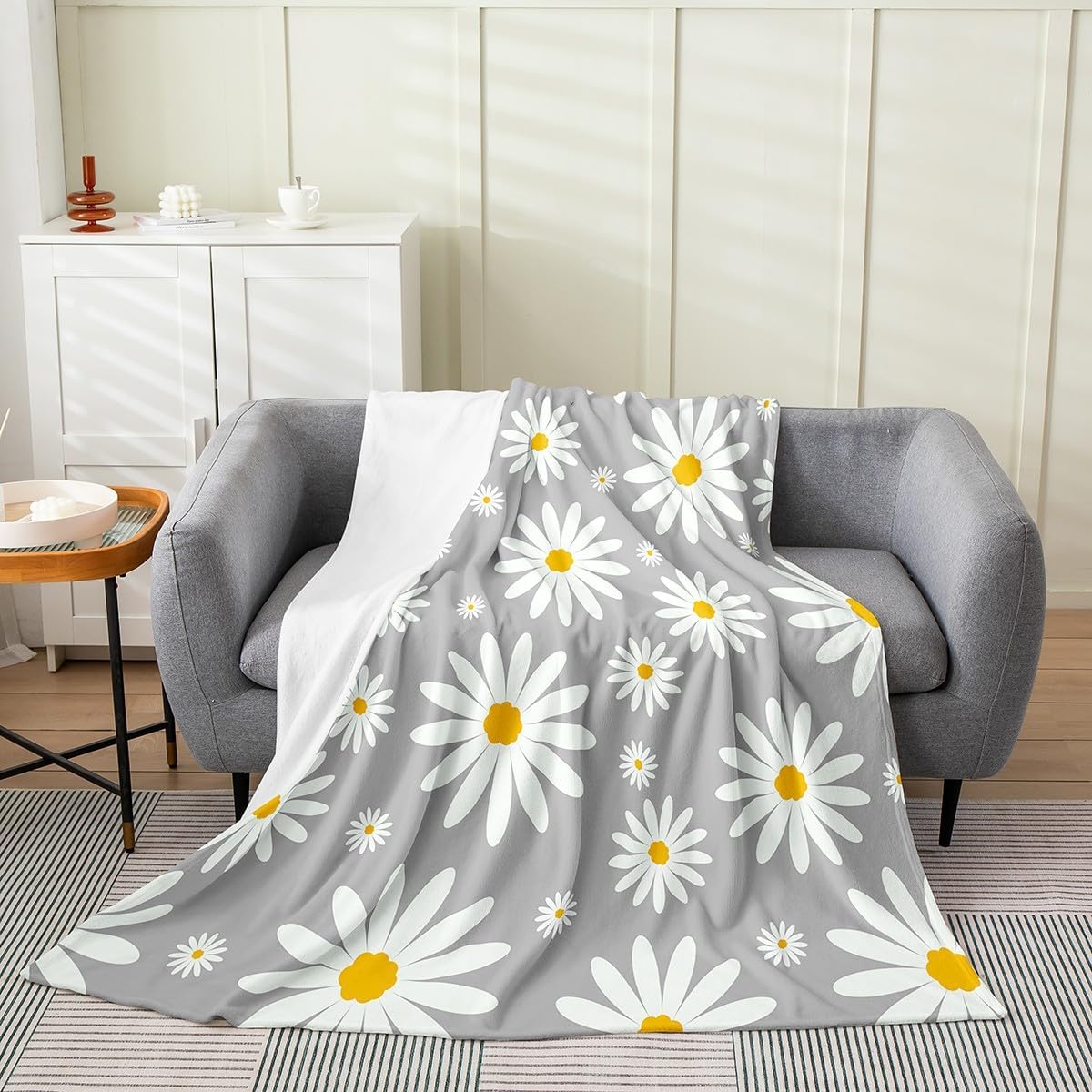 Erosebridal Groovy Floral Fleece Throw Blanket Queen 90"x90" - Ultra-Soft for Couch Sofa Bed,Kids Cartoon Daisy Flannel Blanket,Cottagecore Fuzzy Plush Throw,Polka Dots Flroal Room Decor