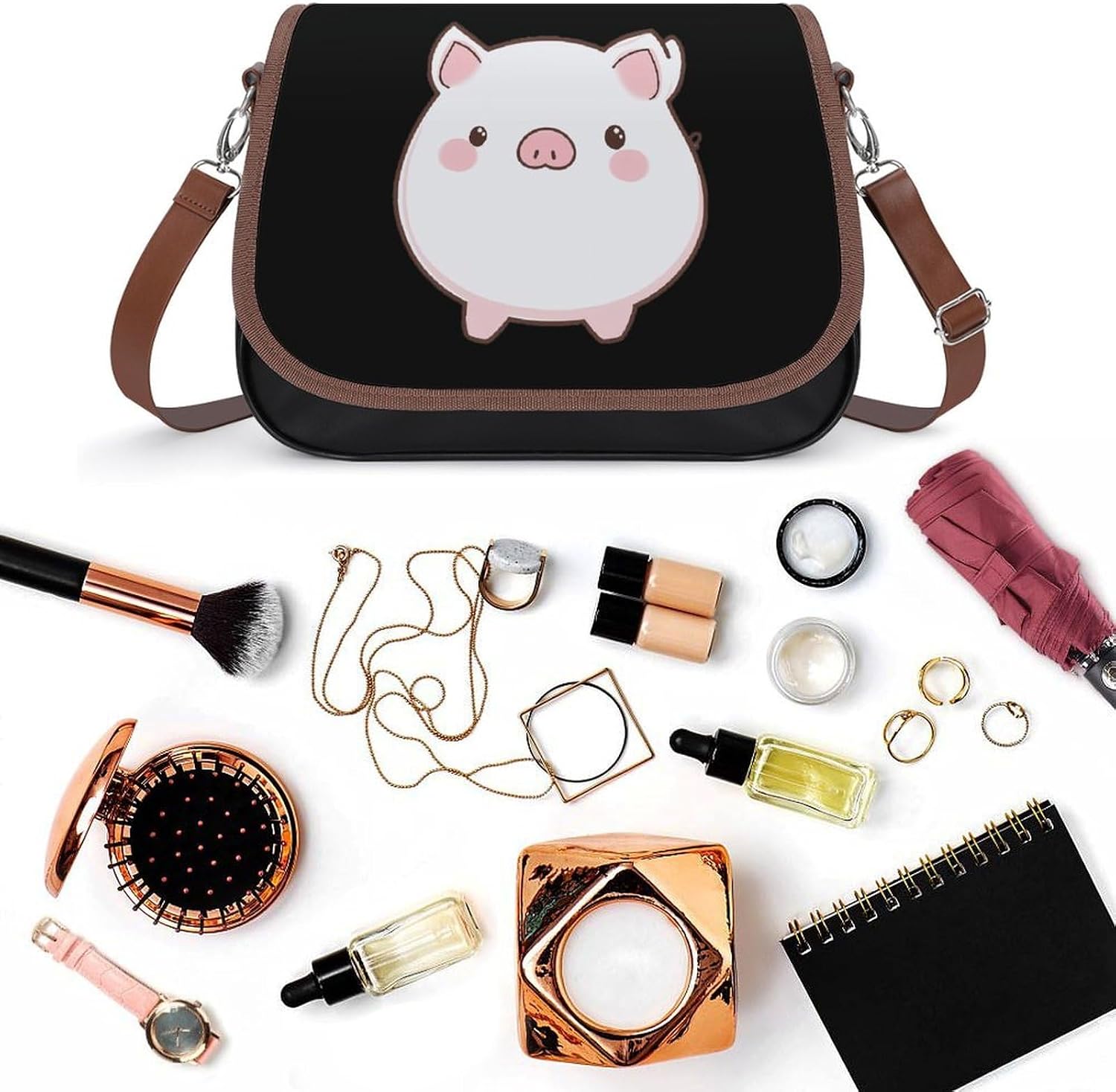 Cute Pigs Cartoon Women Crossbody Purse Leather Messenger Bag Handbags Shoulder Strap Bags
