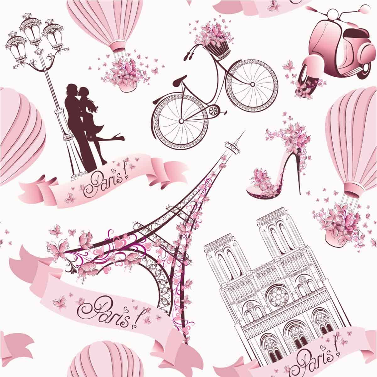 Eiffel Tower Upholstery Fabric by The Yard,Romantic French Paris Decorative Fabric for Upholstery and Home DIY Projects,Valentines Day Floral Waterproof Outdoor Fabric,2 Yards,(L184*W150cm) Pink Rose