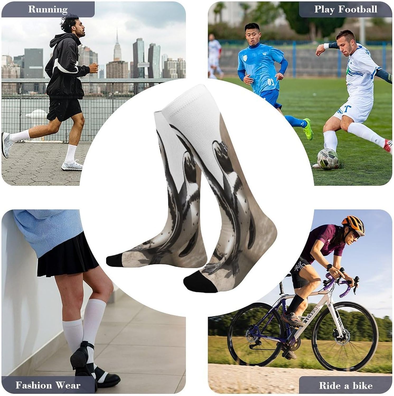 African Penguin Crew Socks Calf Socks Athletic Crew Sock