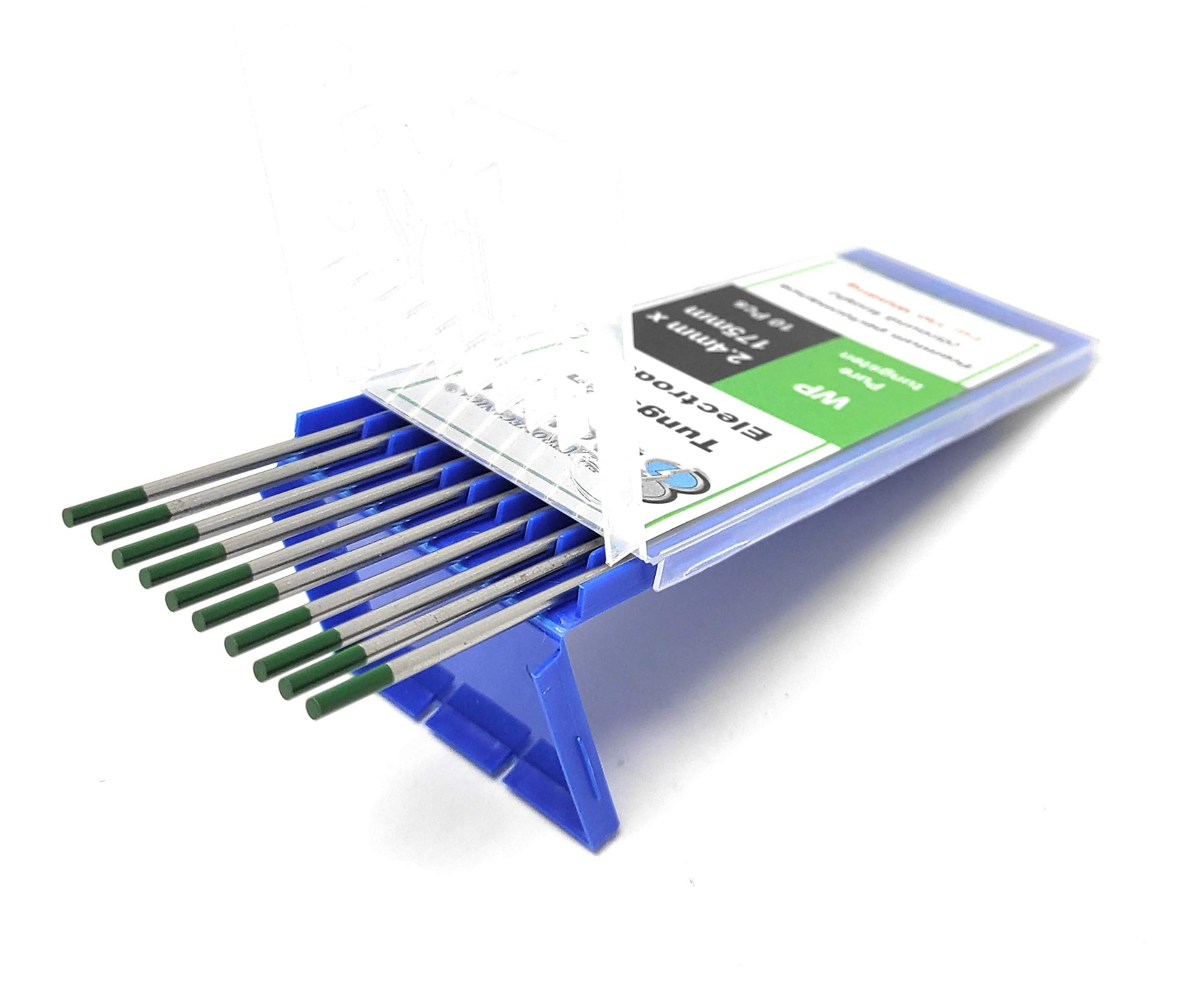 ELCAN Tungstens TIG saldatura Verde puro WP professionale, 1.0 1.6 2.0 2.4 3.2 3.2 elettrodi per saldatura torcia TIG, 10 unità - Dimensioni: 2,4 x 175 mm