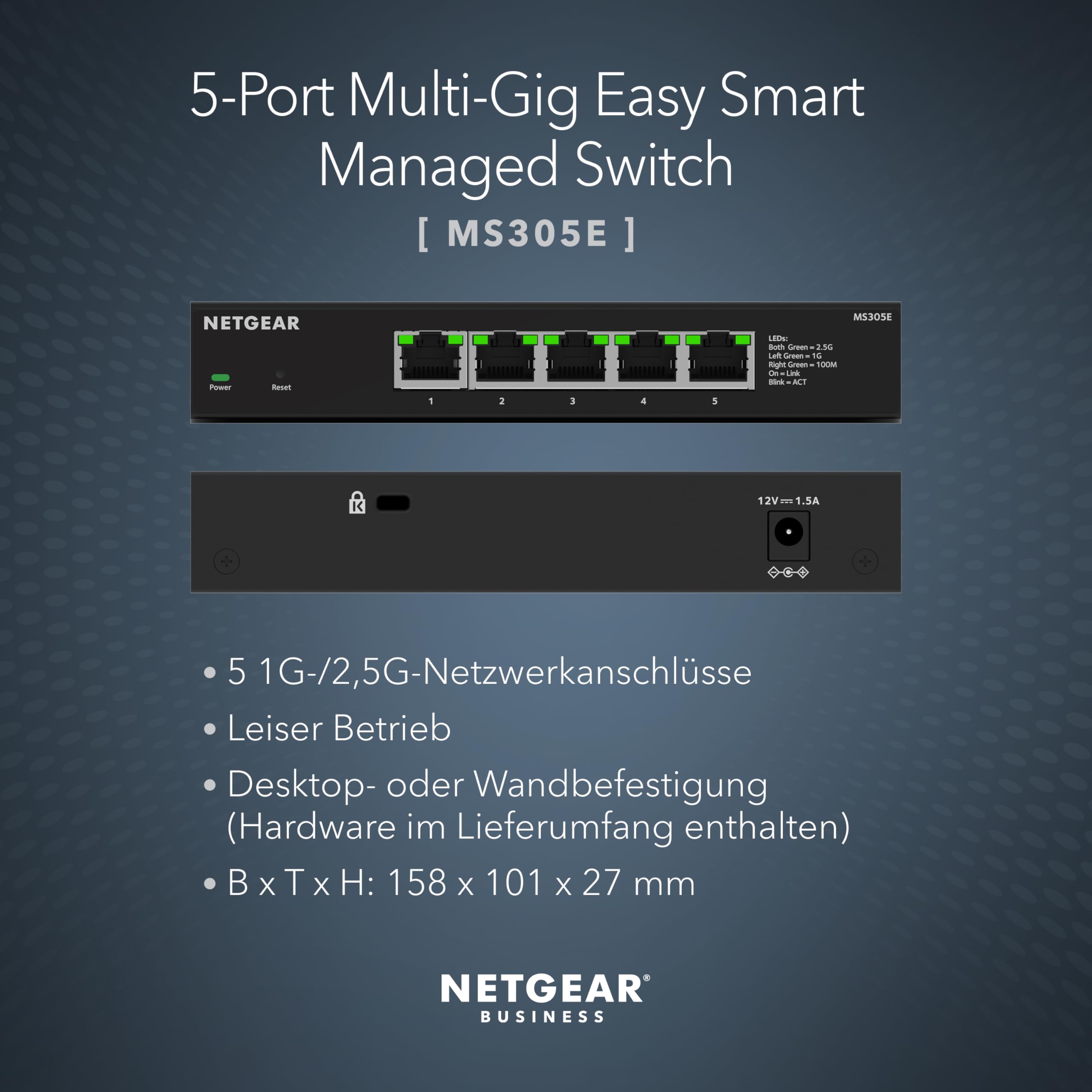 NETGEAR 5-Port Multi-Gigabit Ethernet Plus Switch (MS305E) – Managed, mit 5 x 1G/2,5G, Desktop- oder Wandbefestigung und eingeschränktem Schutz über 5 Jahre
