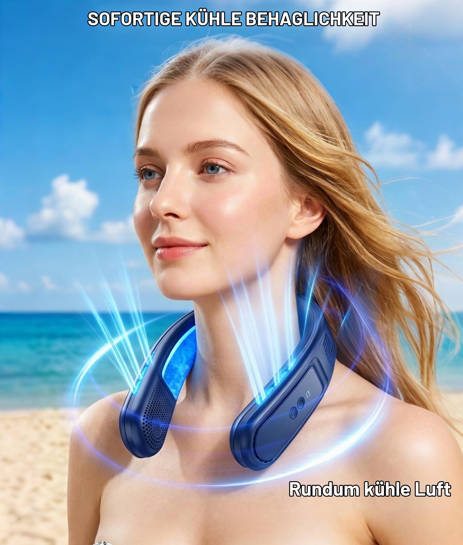Nackenventilator Klimaanlage mit Kühlung, Tragbarer Hals Ventilator Zum Umhängen mit 2 Halbleiter-Eiskühlplatten, 4000mAh Wiederaufladbar, Neck Fan Nackenkühler Geschenke für Außen Reise Büro Frauen