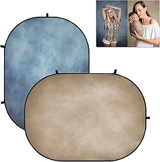 Kate Backdrops 5x6.5ft/1.5x2m Collapsible Backdrop Tan Double-Sided Backgrounds Blue Texture Portrait Backdrop Pop up Backgrounds Photography Carrying Case Included