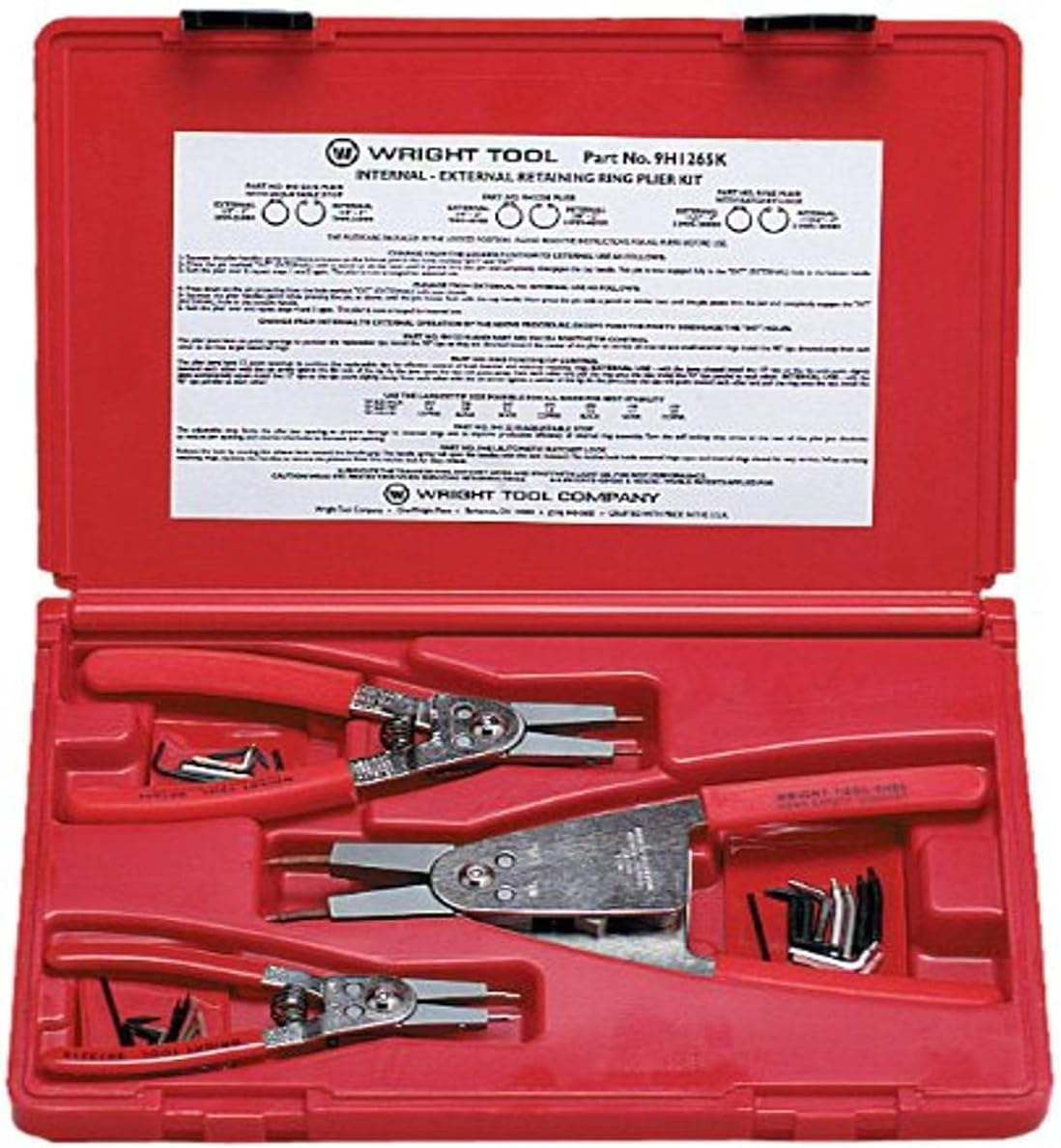 Wright Tool 9H1265K Retaining Ring Plier Set, 3-Piece | Internal & External Snap Ring Pliers with Interchangeable Tips Made in USA