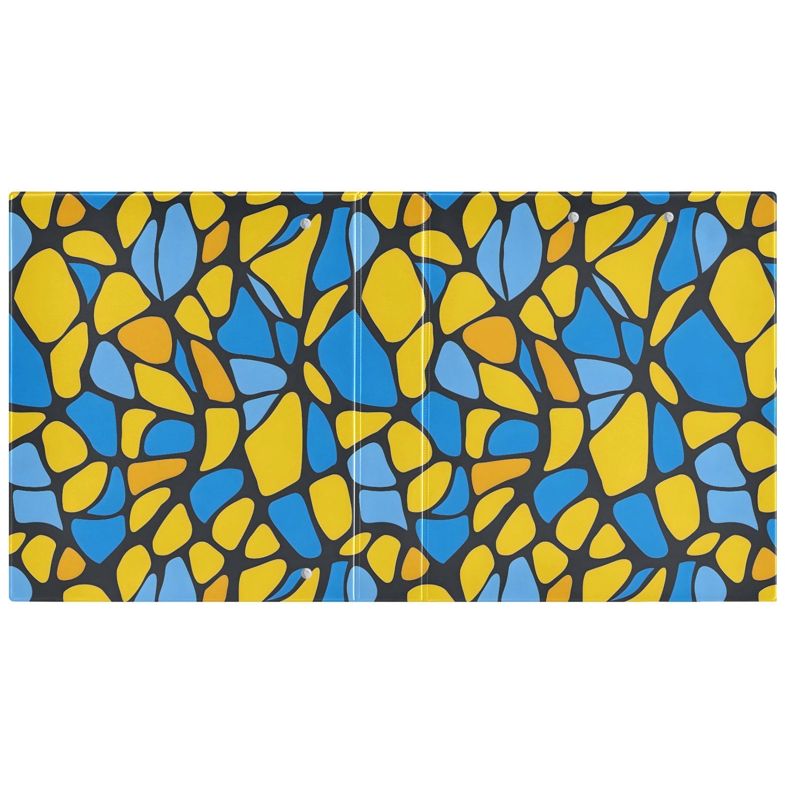 Raccoglitore a 3 anelli, con stampa a blocchi blu e gialli, 3,8 cm, contiene 200 fogli con 3 tasche interne trasparenti in PVC, per scuola e ufficio