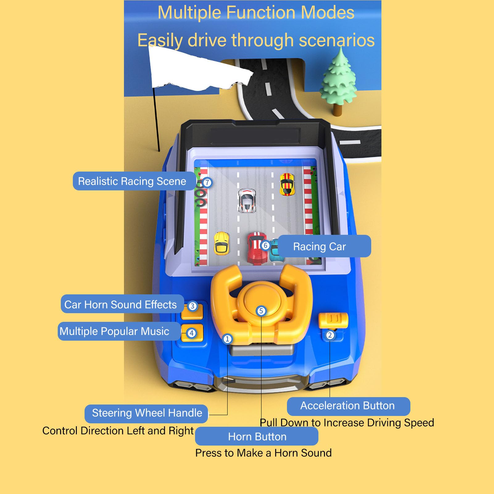 Juguete de Volante Musical, Fuente de Alimentación Dual, Juguete de Volante para Niños Pequeños, Educativo de Simulación de Conducción con Equipo Simulado y Efectos de Sonido para Niños