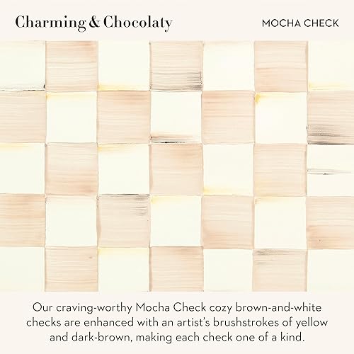 Miniatura 3 de MACKENZIE-CHILDS Hervidor de té esmaltado silbante, tetera decorativa para estufa, marrón y blanco moca a cuadros