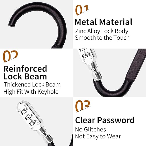 Miniatura 6 de Candado para casco de motocicleta, estilo mosquetón, con bloqueo de casco más cable de recordatorio brillante de 8 pies, para motocicleta, scooter,
