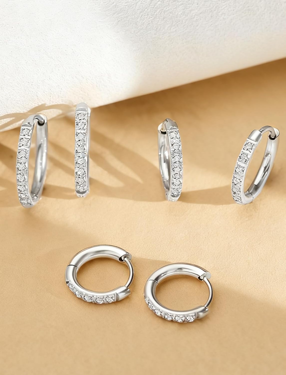 316L Surgical Steel Huggie Hoop Earrings,Dainty Pave Cubic Zirconia Cartilage Tiny Earring for Sensitive Ears Hypoallergenic Lightweight for Women Men - Image 6