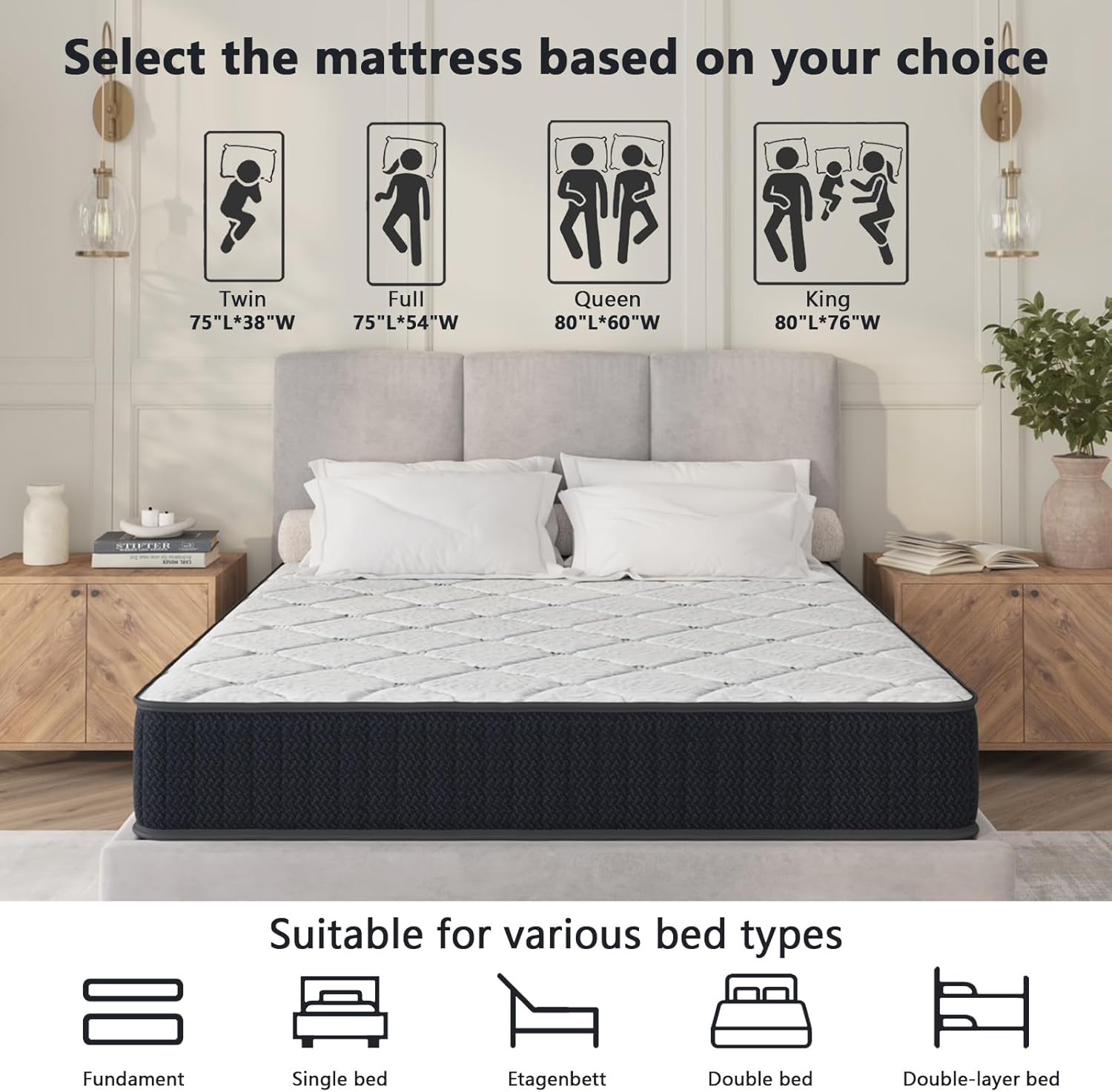King Size Mattress, 10 Inch Hybrid Mattress in a Box, Memory Foam & Individual Pocket Springs, Pressure Relief & Motion Isolation, Soft & Breathable, Medium Firm Feel (King)