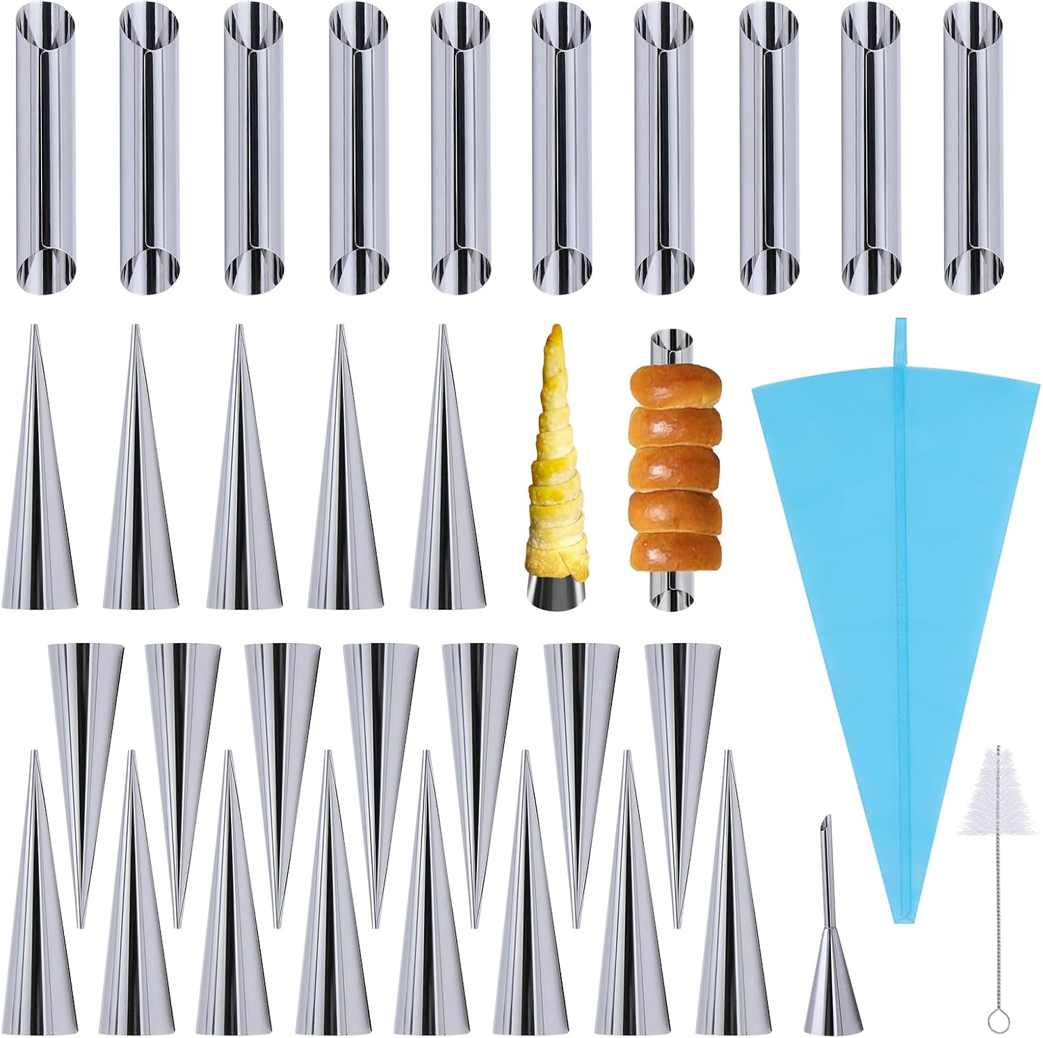 33pc Cream Horn Molds, Stainless Steel Cannolis Tubes Molds