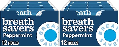 BREATH SAVERS Rollos de mentas con sabor a menta, sin azúcar, 0.75 onzas (12 unidades) (paquete de 2)