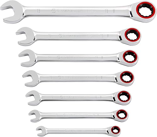 Miniatura 20 de Powerbuilt Juego de herramientas de llaves combinadas, 7 tamaños SAE, llaves hexagonales de extremo abierto y Z-Drive, desplazamiento de 15 grados