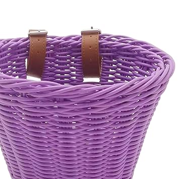 COMBR Wicker Kids Bike Basket Portable Bicycle Front Wicker for Girls Boys Outdoor Violet