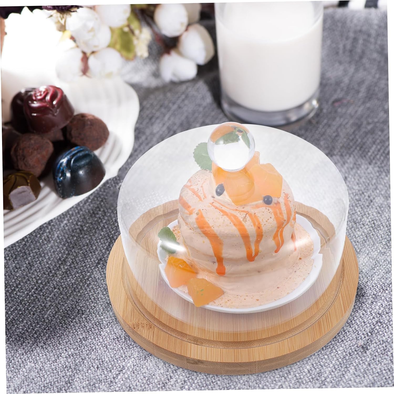 Acrylic Food Cover with Wooden Base Cake Dome for Parties and Events 12-inch Size for Desserts and Pastries