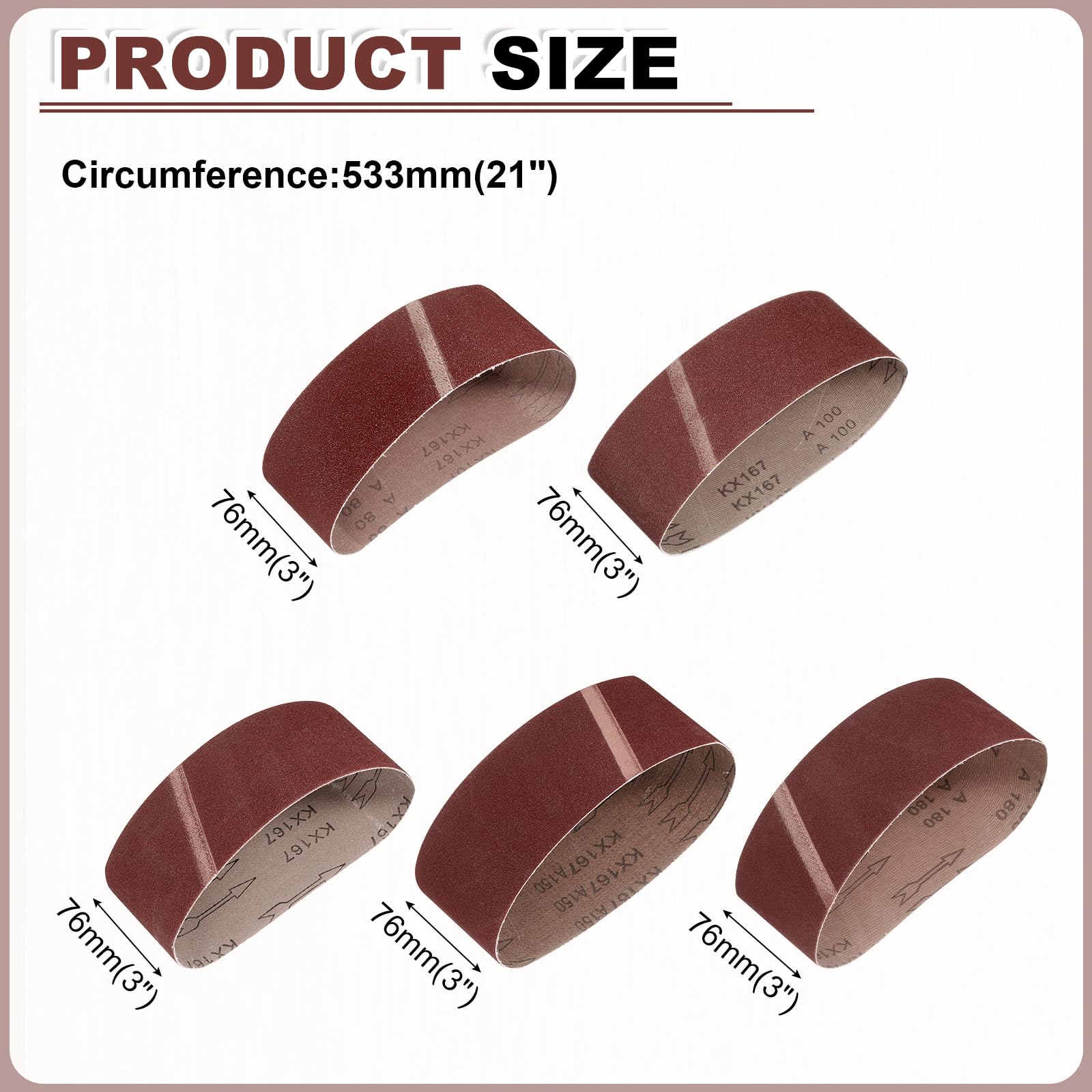 QUARKZMAN 76mm x 533mm Bandes de Ponçage, 10 Pcs 80/100/120/150/180 Grains Bande Abrasive en Oxyde D'Aluminium pour Travail du Bois, Polissage du Métal, Affûteur de Couteaux