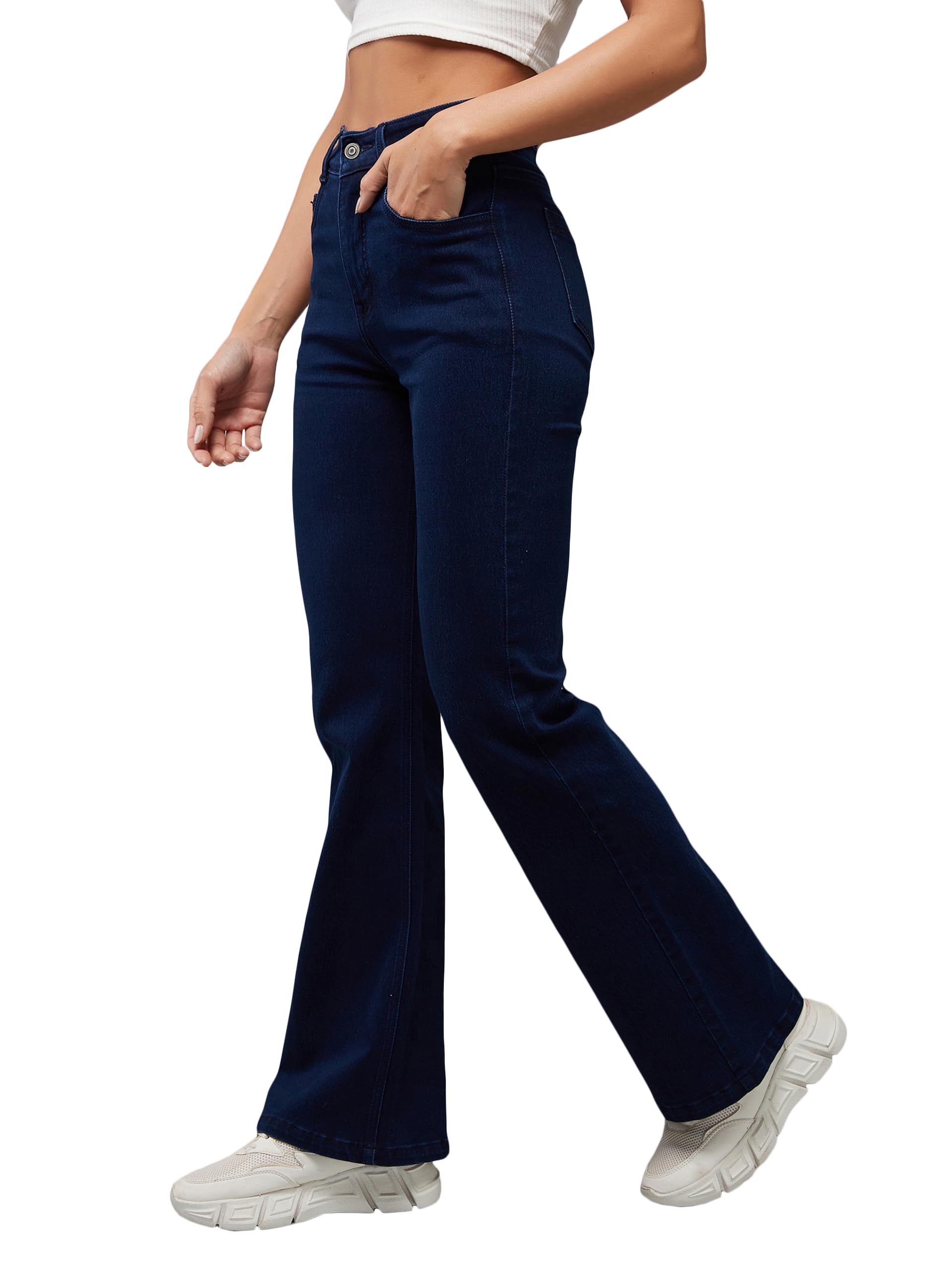 Women's Bootcut High Rise Clean Look Regular Length Stretchable Denim Jeans (Plus-image-38