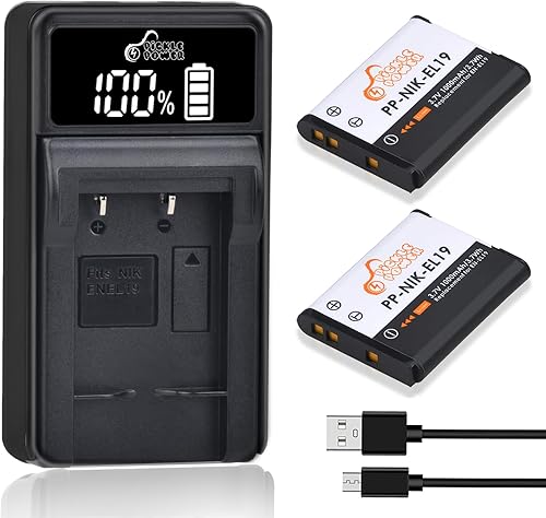 Pickle Power EN-EL19 NP-BJ1 Batería y cargador USB LED compatible con Nikon Coolpix S32 S33 S100 S2800 S3100 S3200 S3300 S3500 S3600 S3700 S4100