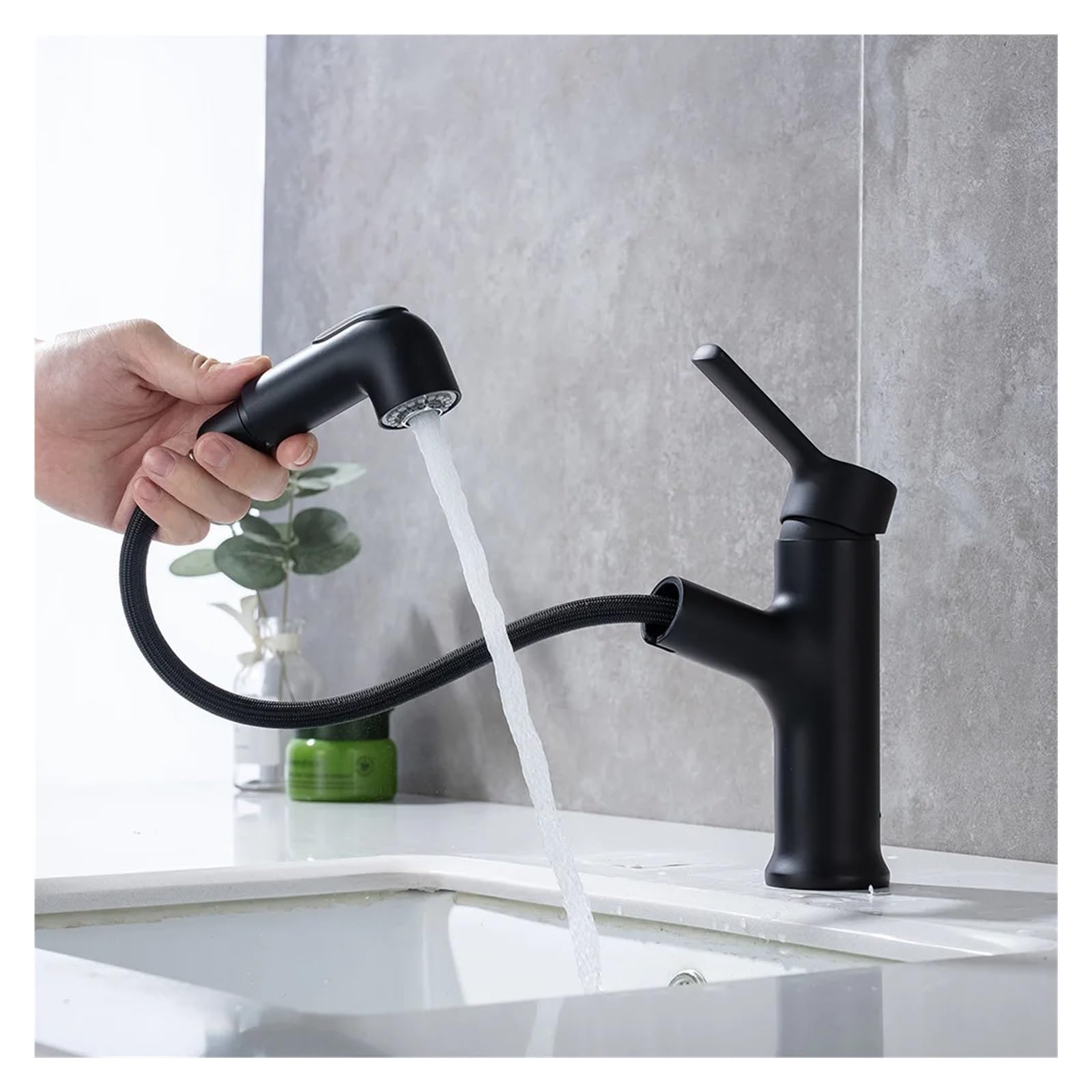 Mitigeur de lavabo noir en cuivre avec douchette extractible tactile
