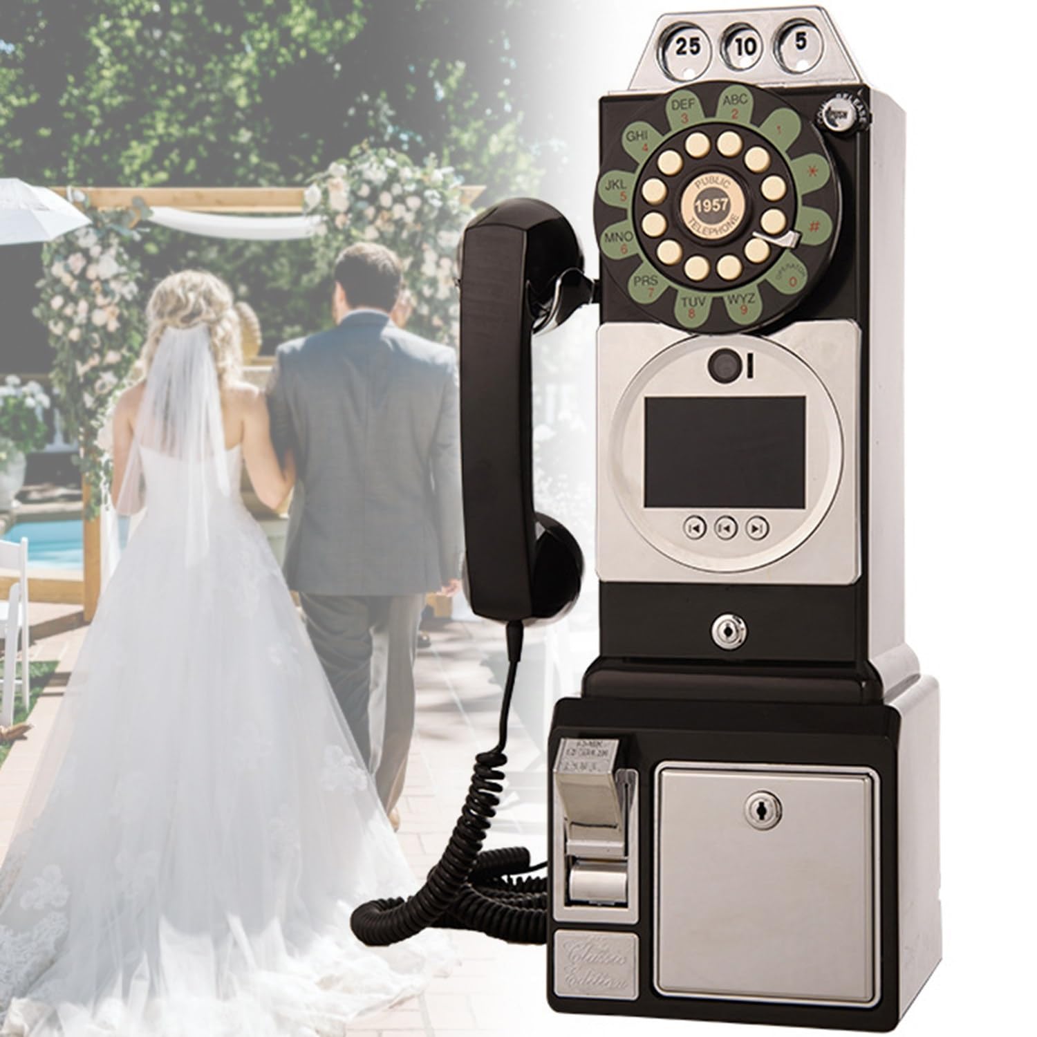 Video Audio Guest Book, 1080P Video Guestbook Wedding Phone, 32G SD Card Customized Video Audio Guest Book with Lens Recording, Retro 1957's Style Vintage Audio Guest Book Audio Messages(Black)