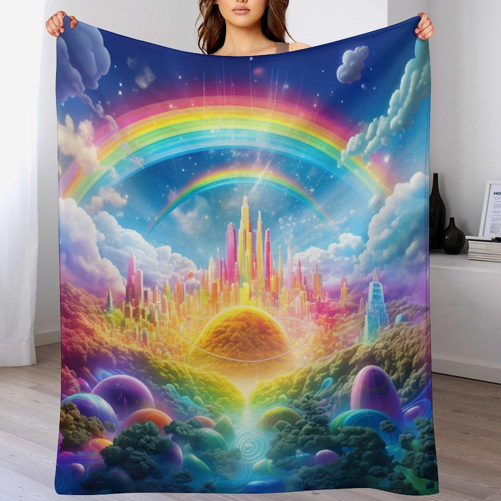 Couverture polaire Rainbow château 180x200 plaid lit canapé