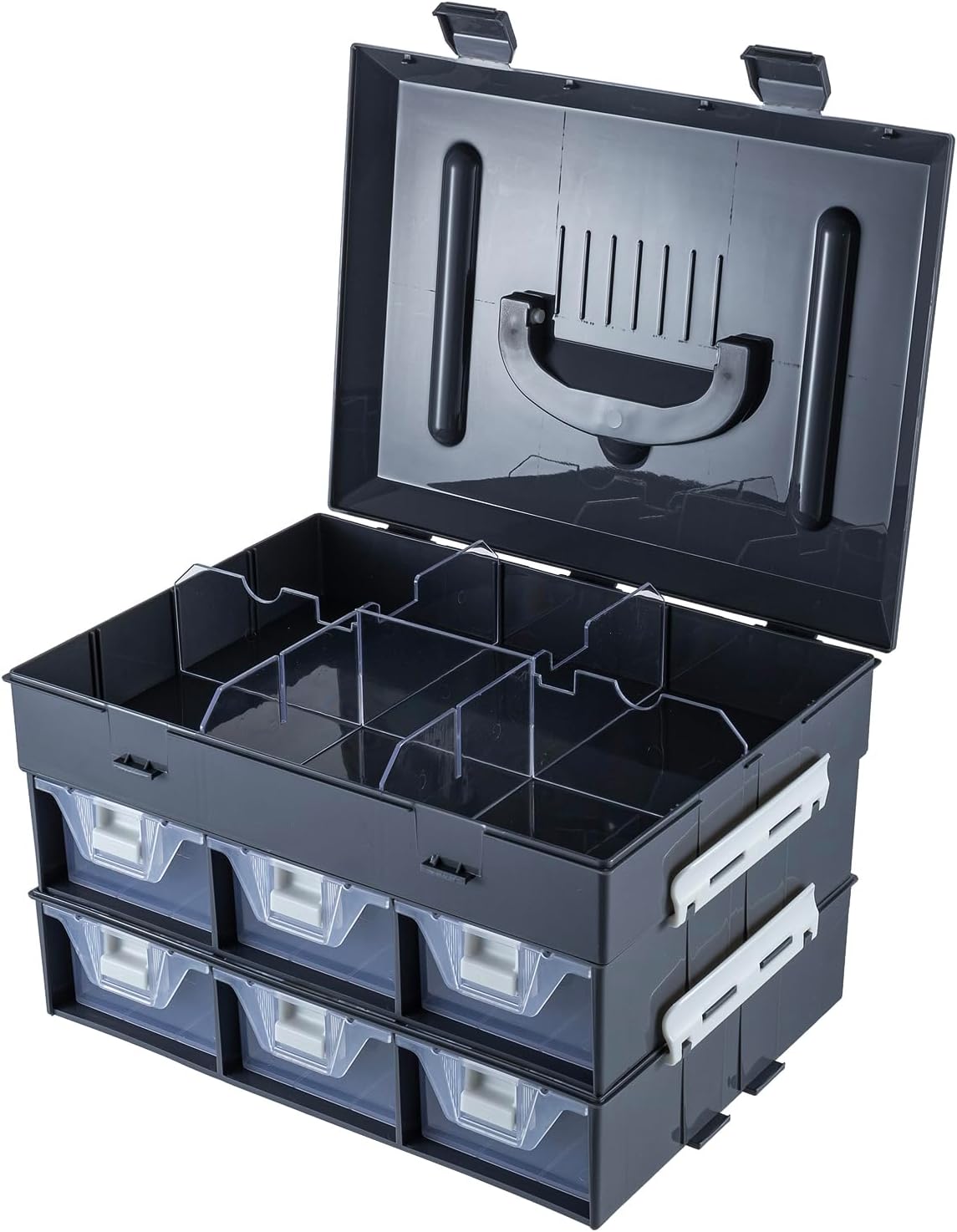 MyGift 11 Inch Classic Gray Tools Hardware and Screw Parts Storage Organizer Case with White Accents, 24 Customizable Compartments, 6 Drawers Removable Dividers