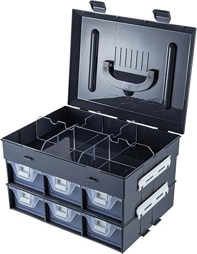 Miniatura 7 de MyGift Estuche organizador de herramientas clásicas grises de 11 pulgadas y piezas de tornillo con detalles blancos, 24 compartimentos