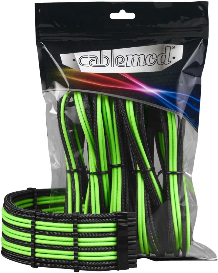 CableMod Pro ModMesh Sleeved Cable Extension Kit (Black + Light Green)
