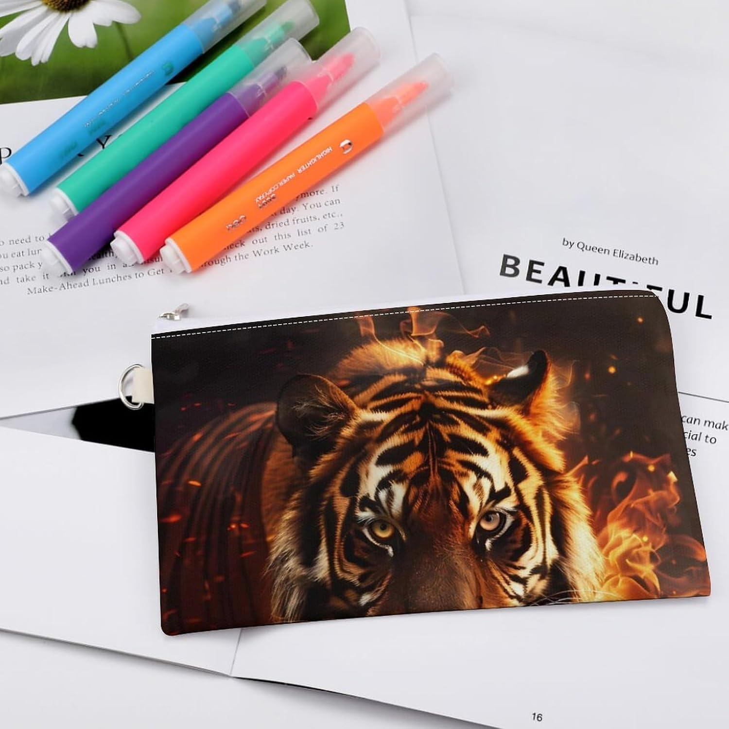 Fire Tiger Coin Purse Pouch Change Holder With Zip Canvas Clutch Card Wallet for Women Men
