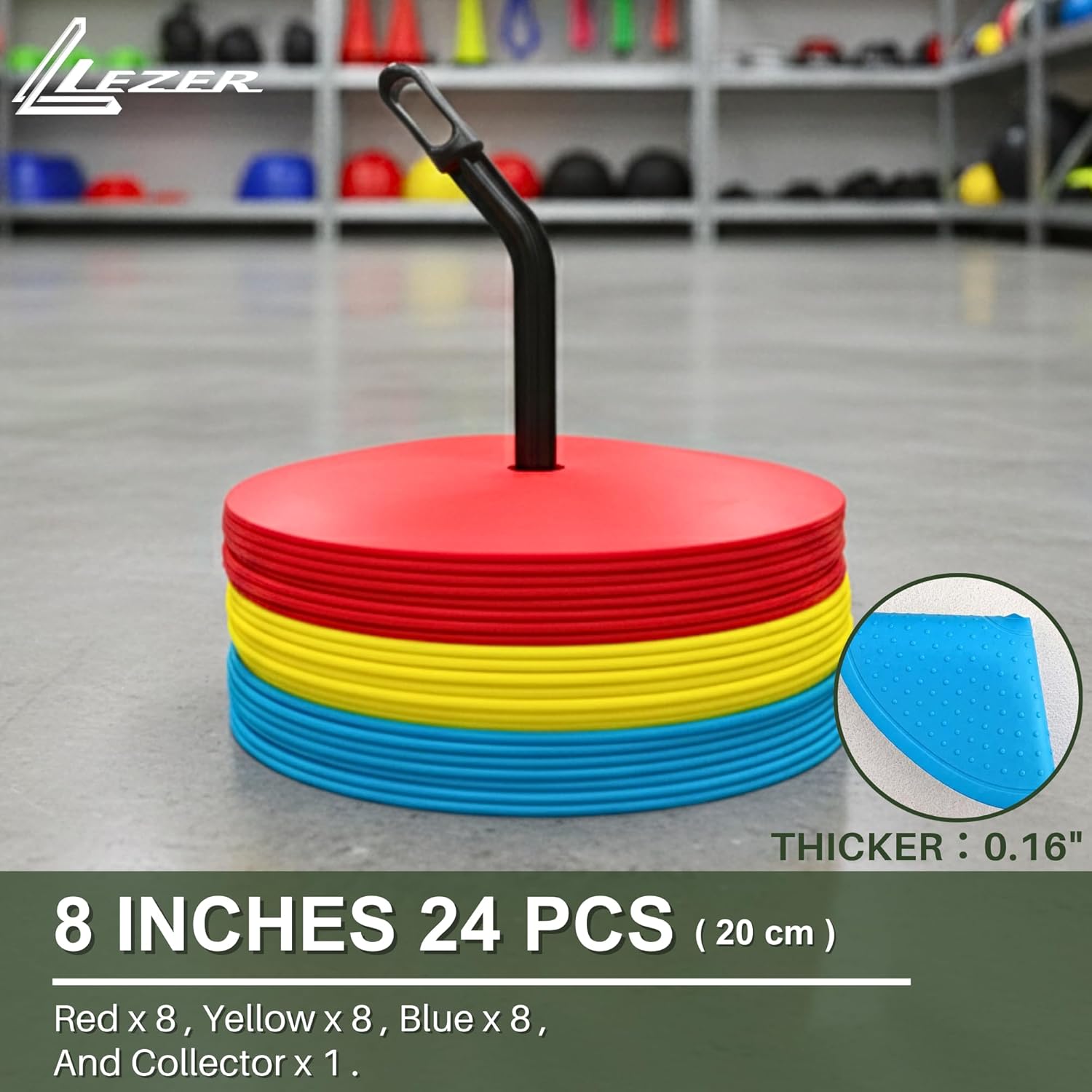 LEZER 6 Inch 8 Inch Flat Cones, Spot Markers, Soccer Cones, Field Court Markers, Sit Spots, Flat Discs, Soccer Training Equipment, Agility Practice, Football, Made in Taiwan