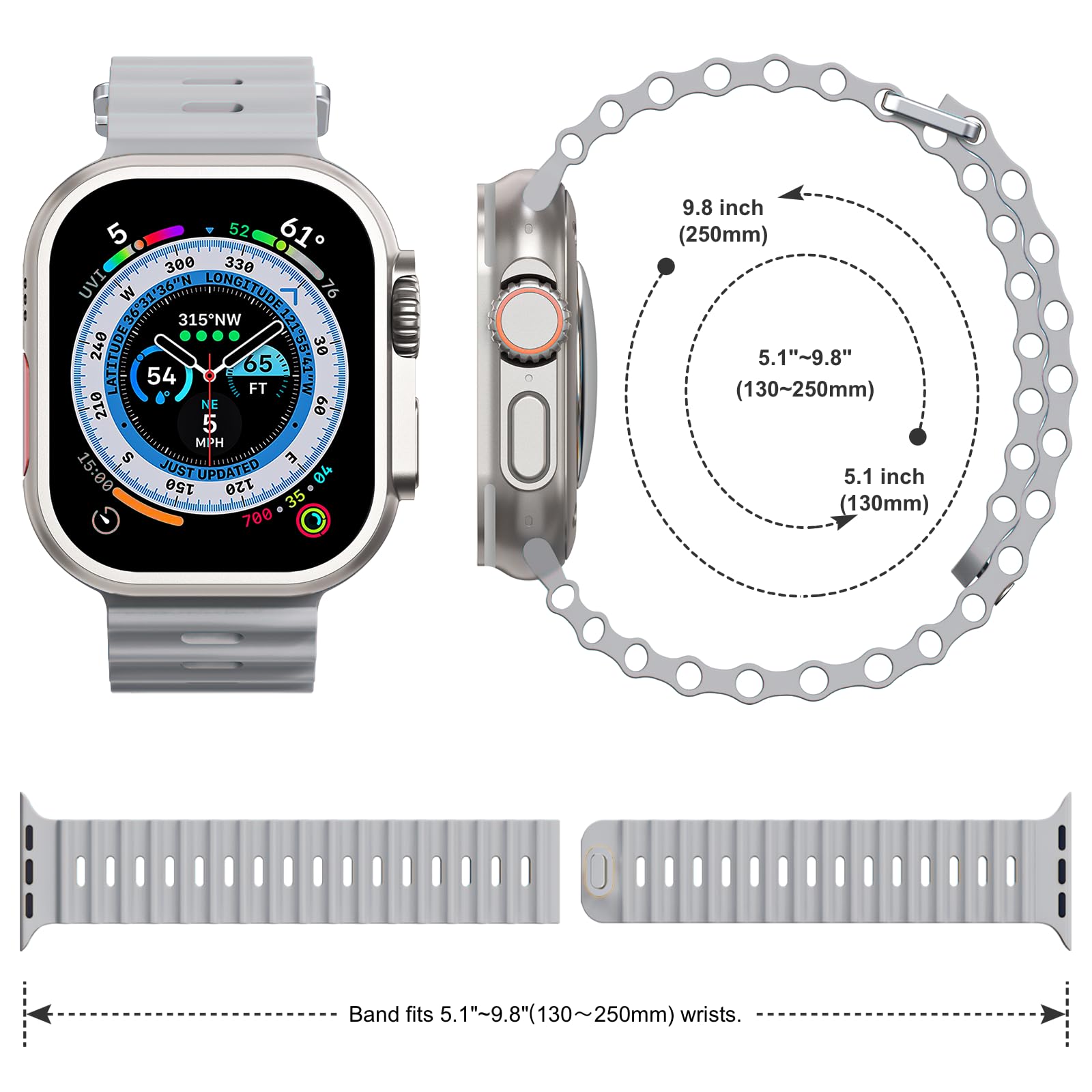 Compatible with Apple Watch Ocean Bands 38mm 40mm 41mm 42mm 44mm 45mm 46mm 49mm Soft Silicone Wristbands Replacement Strap for iWatch Ultra 2 Ultra SE Series 10 9 8 7 6 5 4 3 2 1 Women Men