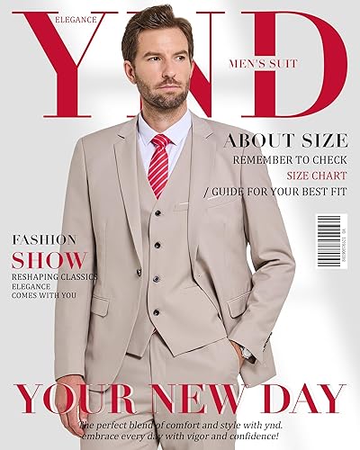 Miniatura 7 de YND Traje de 3 piezas de ajuste entallado para hombre, un botón, chaqueta sólida, chaleco y pantalones con corbata