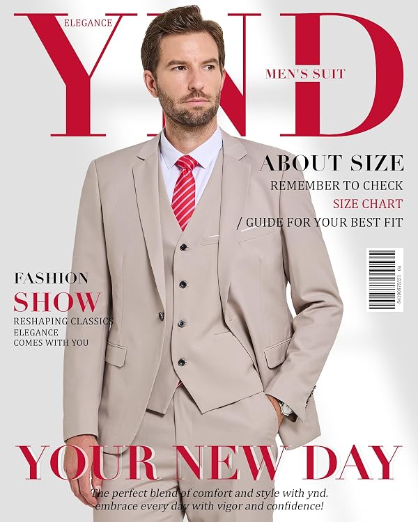 YND Men's 3 Piece Suit with Tie, One Button Solid Jacket Vest and Pants by YND - Used condition - Image 7