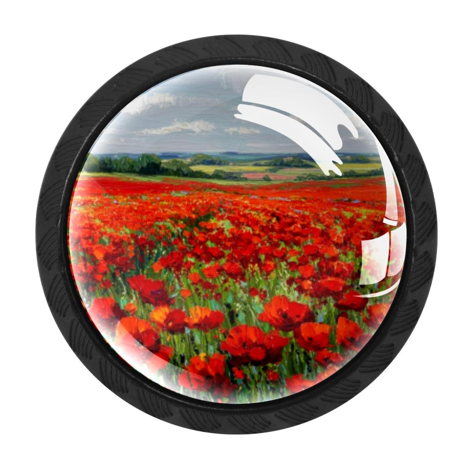 CHENZZZZ 4 Pack Black Cabinet Pulls Poppy Flower Field red (1) Kitchen Cabinet Handles for Bathroom Drawer Pulls Dresser Knobs