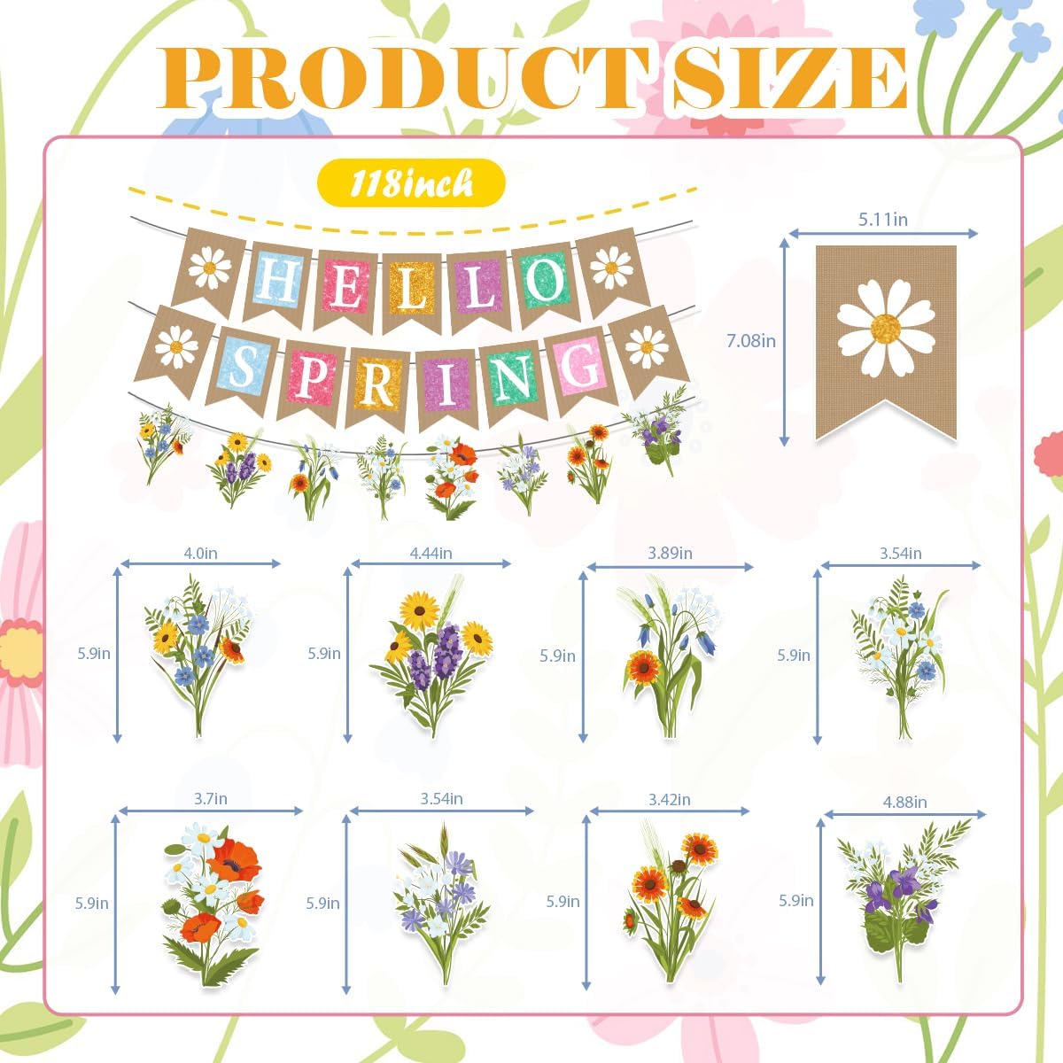 Hello Spring Party Decorations: Flowers Banners, 'Hello Spring' Banners, Spring Theme Party Supplies