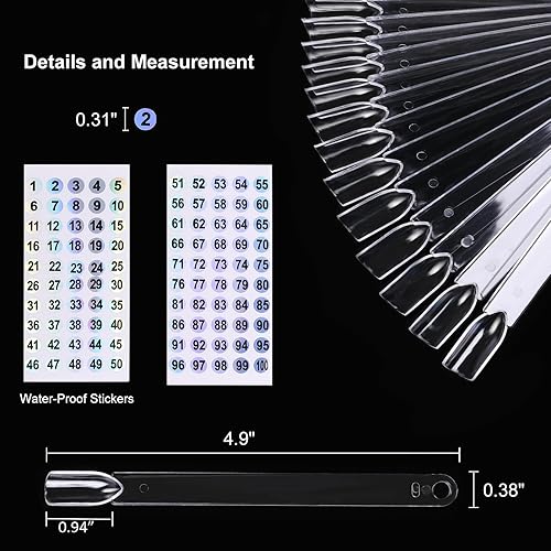 Miniatura 4 de 100 barras de muestra de uñas en forma de abanico con calcomanías de números, palos de práctica de uñas, rueda de visualización a color, puntas de