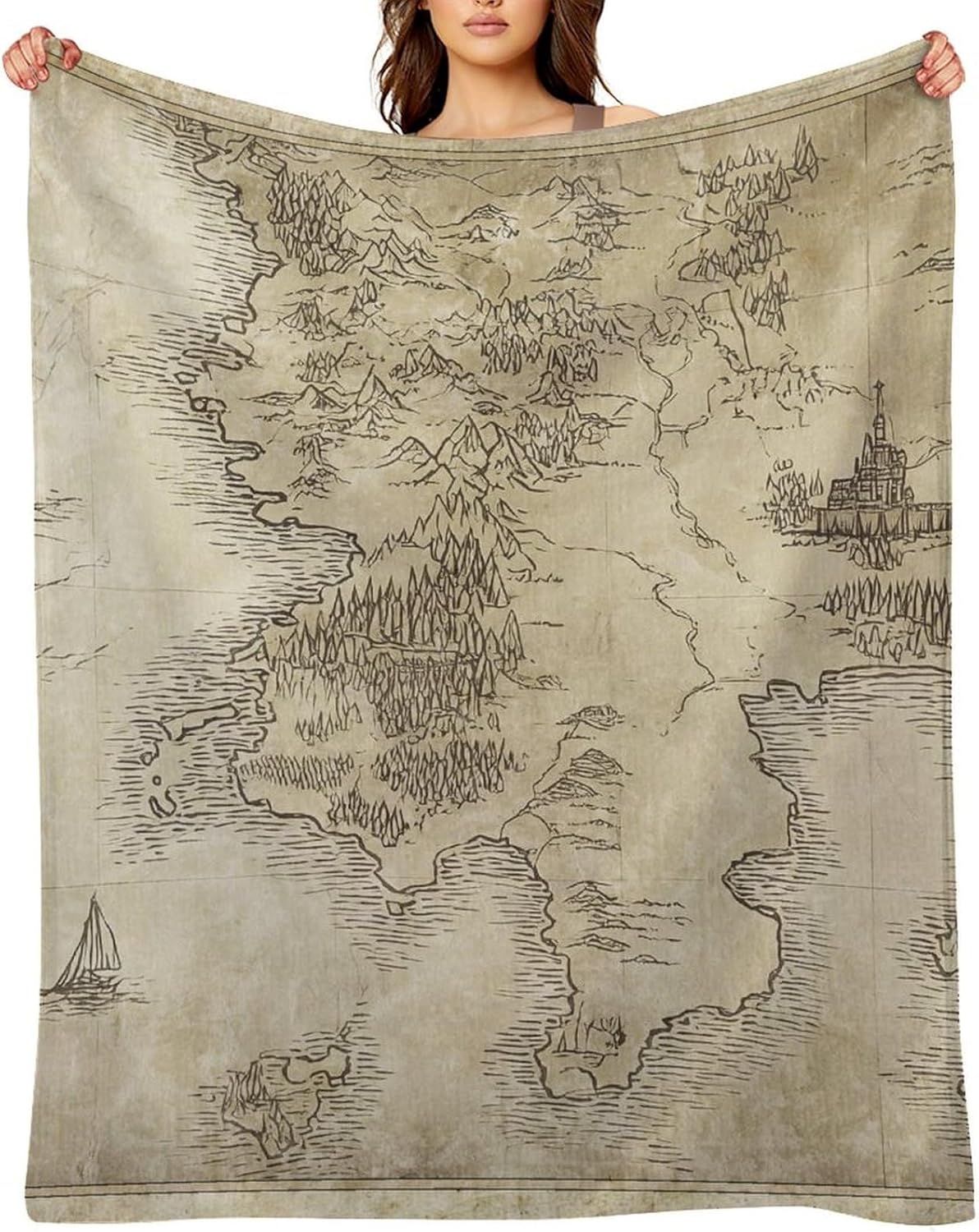 Vintage Map Throw Blankets Fleece Blanket Super Soft Plush Throw Blanket Cozy Fuzzy Bed Blankets Microfiber Flannel Blankets for Couch, Bed, Sofa-60"x80"