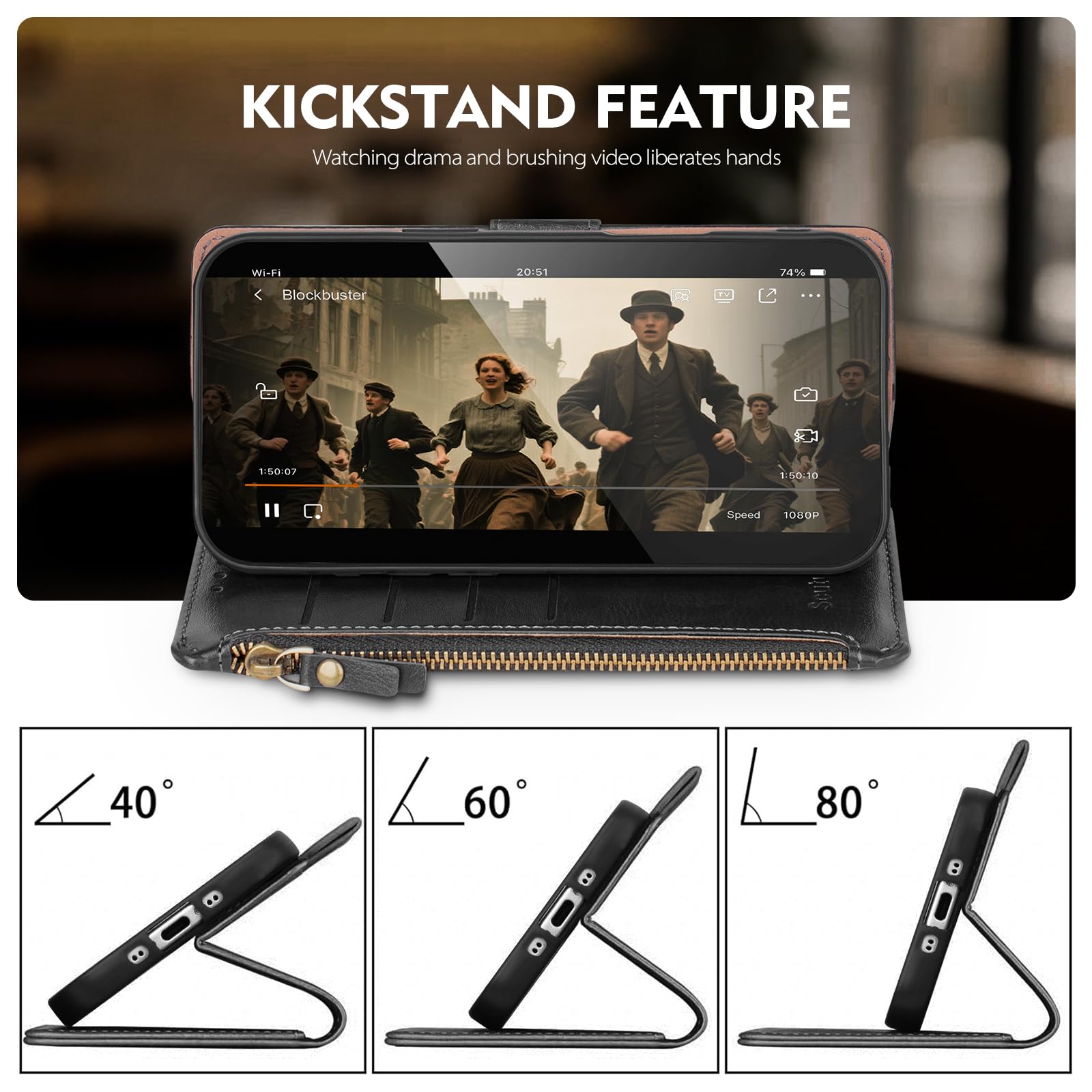 Custodia a portafoglio compatibile con Phone 17 Pro Max, con porta carte di credito, blocco RFID, cerniera, poket, in pelle PU, con cinturino da polso, slot per carte di credito, unisex, per