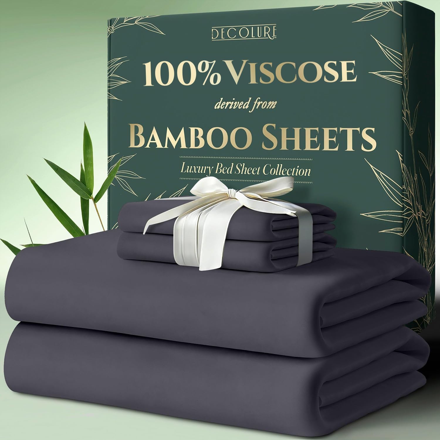 DECOLURE 100% Viscose Derived from Bamboo Sheets Twin Size 4pcs - Ultra Soft & Luxuriously Cooling, 17" Deep Pocket, Double Stitching, Perfect for Hot Sleepers - Twin Bed Sheets (Grey)