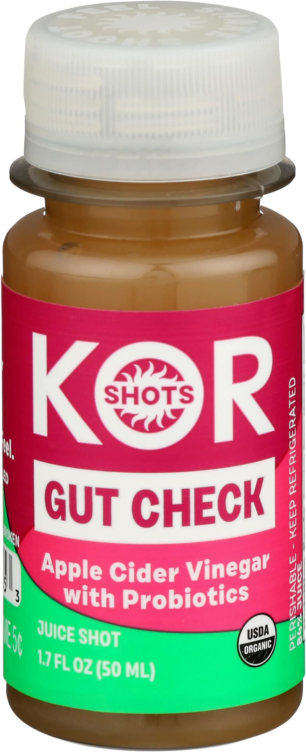 Kor Shot Apple Cider Vinegar Probiotics Shot - 1.7 Fl Oz - Gut Check - Digestive Health - 1 Billion Cfu Probiotics - USDA Certified OrganicUSDA Organic