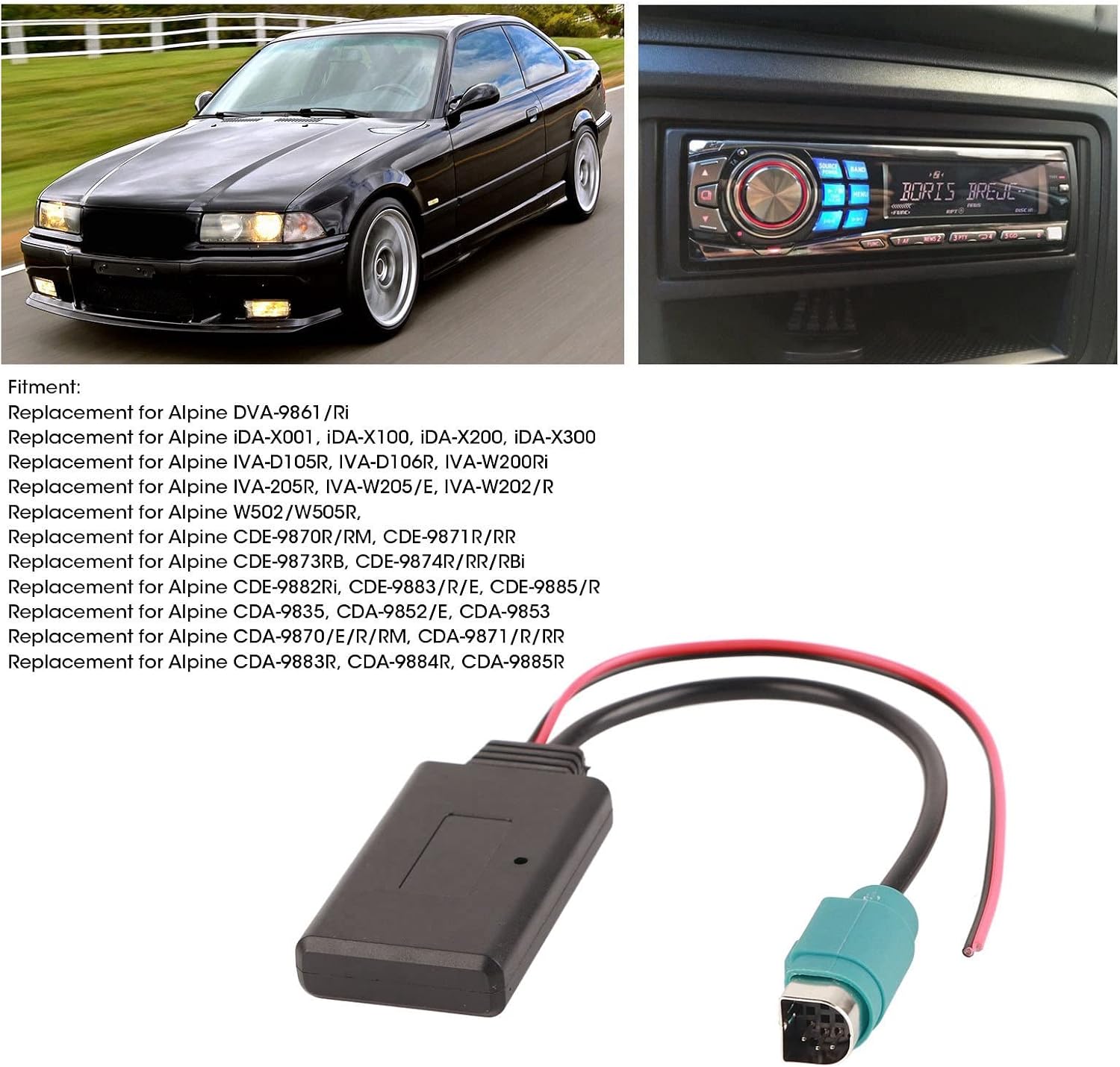 Cda-9885 Adapter Bluetooth Alpine Samochodowy Moduł Bluetooth Kabel AUXIN Bezprzewodowy Adapter Audio AUX-IN ABS 12V Zamiennik dla Alpine IDAX001 IVA205R z Ph Pad MP3 z Funkcją