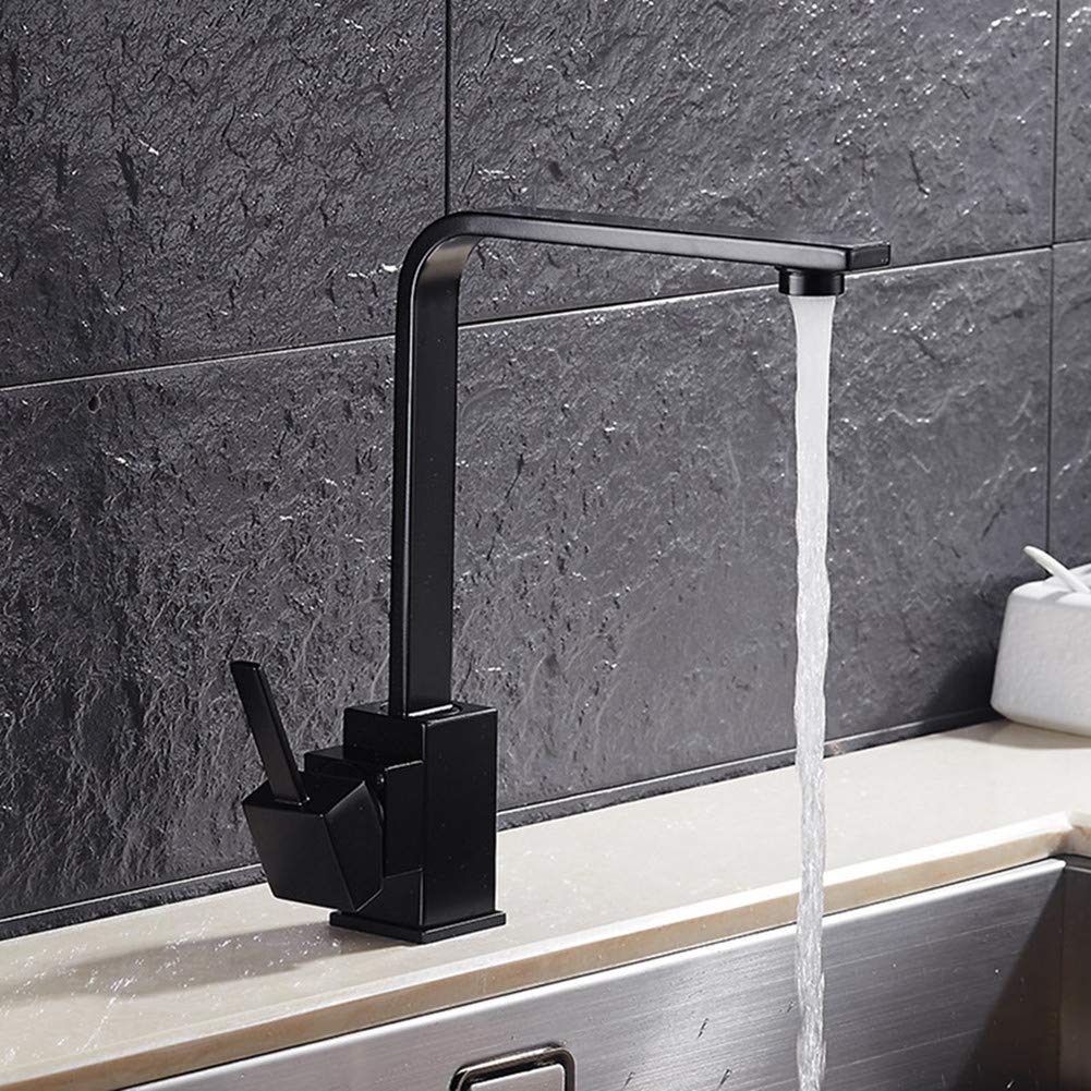 Robinet carré de cuisine noir pour évier mitigeur laiton pivotant usage quotidien